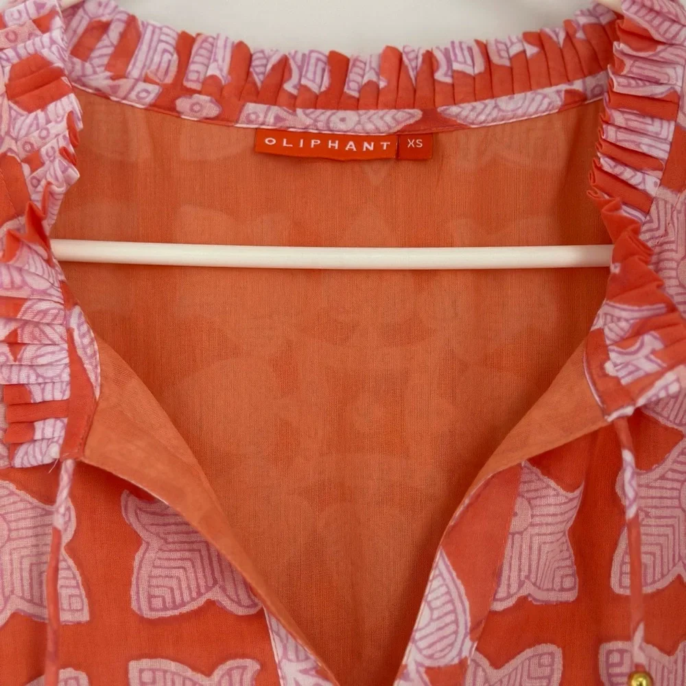 Oliphant Coral and Pink Printed Ruffle Neck dress size XS - Picture 3 of 4